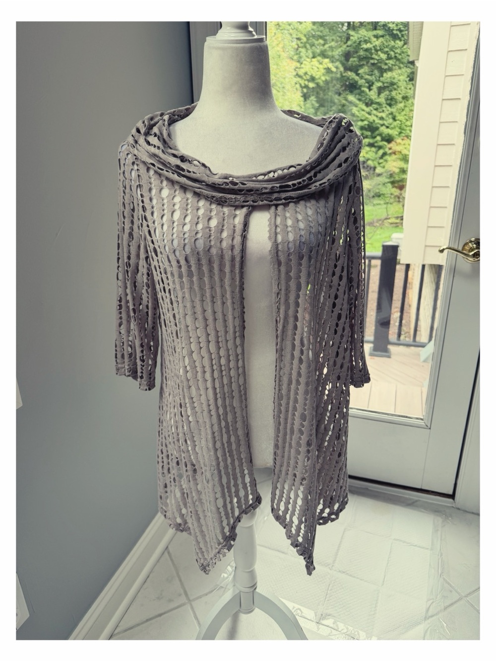 NWOT Yushi Open Knit Cowl Neck Tunic -Artsy Taupe